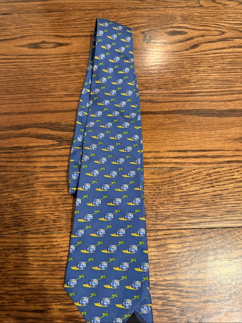 Salvatore Ferragamo Blue Silk Tie with Yellow and Light Blue Boat Motif